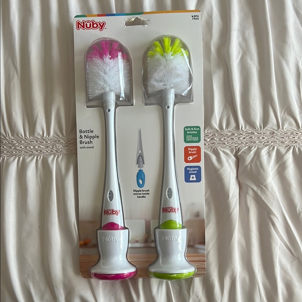 Nuby Bottle and Nipple Brush Set - Pink and Green
